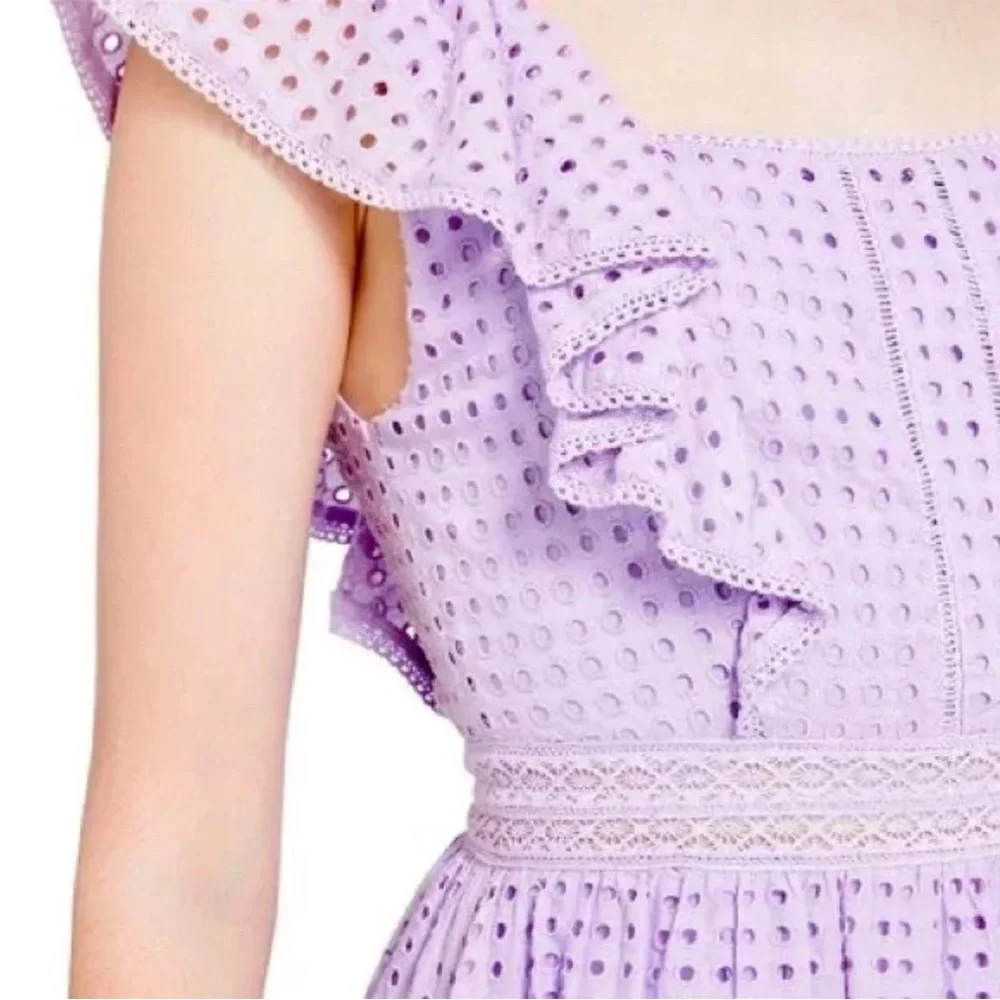 NWOT Alice + Olivia Remada Lavender Lace Eyelet Ruffle Mini Dress - Size 4